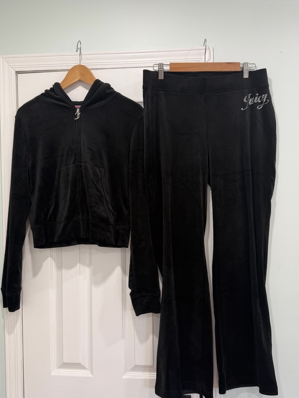Juicy Couture Black Velour Track Pants and Zip Hoodie Set